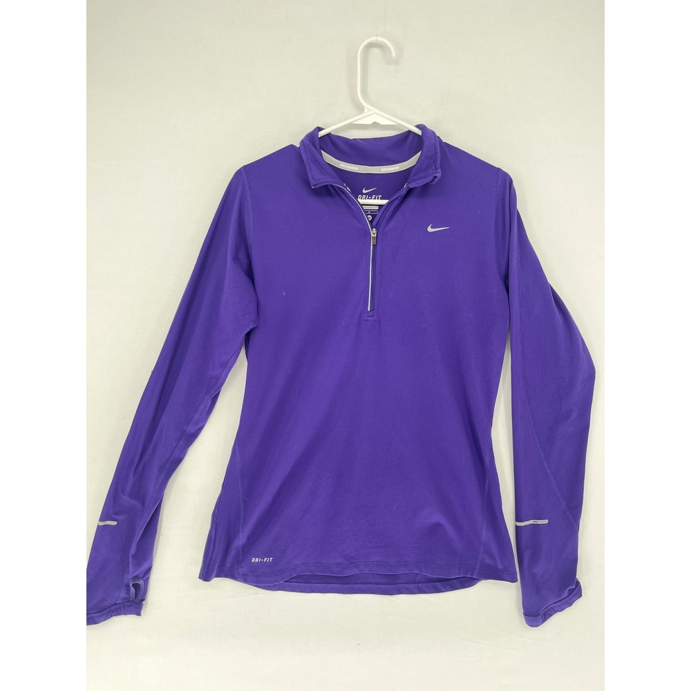 Nike Running Dri-FIT 1/4 Zip Pullover Purple Long Sleeve Thumbholes Womens M